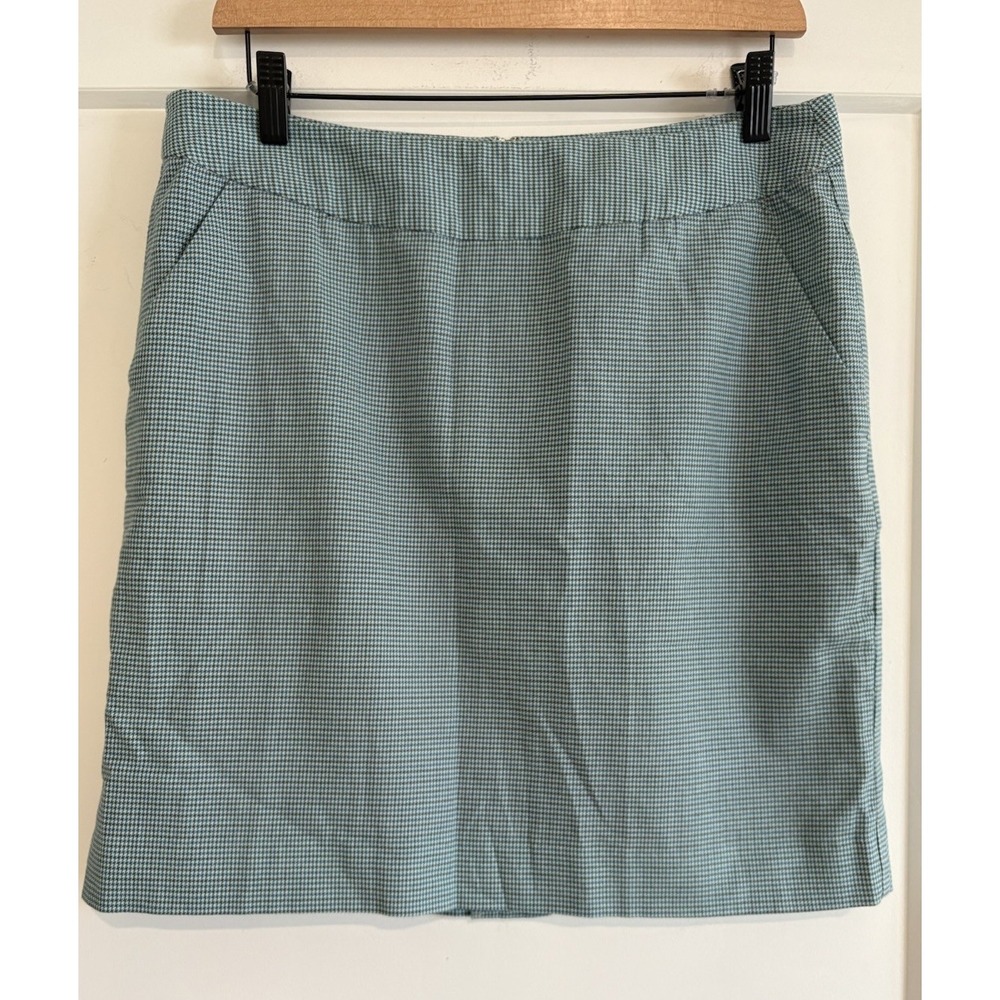 LL Bean Favorite Fit Skirt 10P Petite Green Blue Houndstooth Cotton Wool Lined